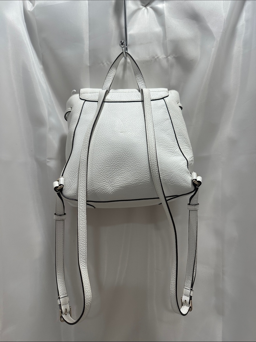 kate spade White Leather Backpack with Pink & Orange Stripes EUC - Picture 3 of 10
